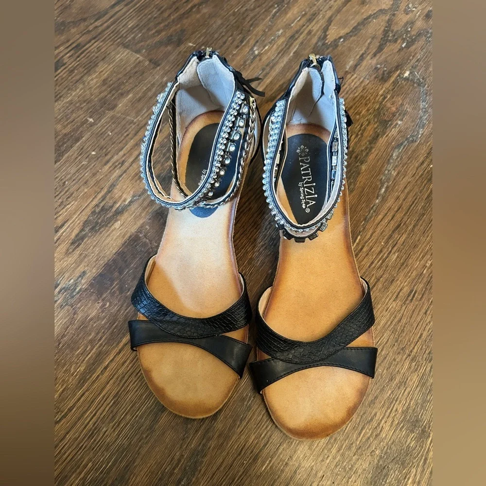 Patrizia Rho Black Rhinestone Wedge Sandals Size 37/6.5-7 - Picture 3 of 7